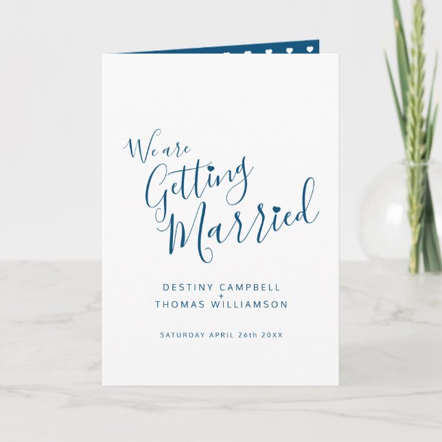 Invitación Boda plegado de foto simple de corazón azul blanco (Anverso)
