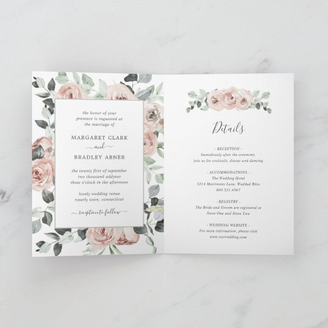 Invitación Boda plegado Rosa de Sage Pink Floral Dusty (Interior)