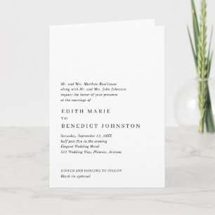 Invitación Boda plegado simple negro y blanco elegante