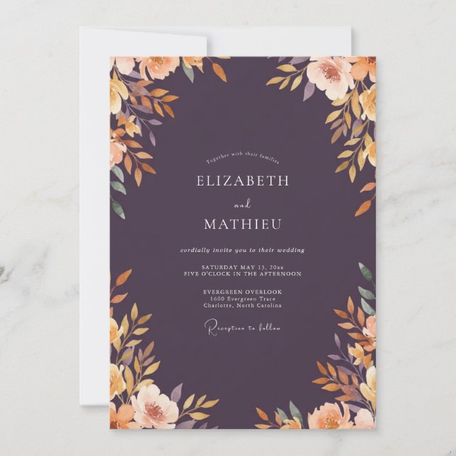 Invitación Boda Plum Amber Frondosa (Anverso)