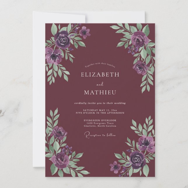 Invitación Boda Plum Amethyst Frondosa (Anverso)