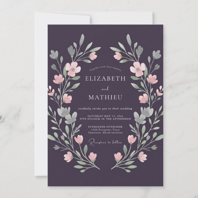 Invitación Boda Plum Antique Plateada Pintada (Anverso)