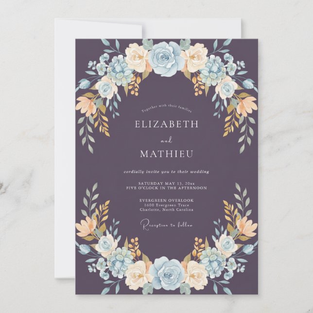 Invitación Boda Plum Azure Frondosa (Anverso)