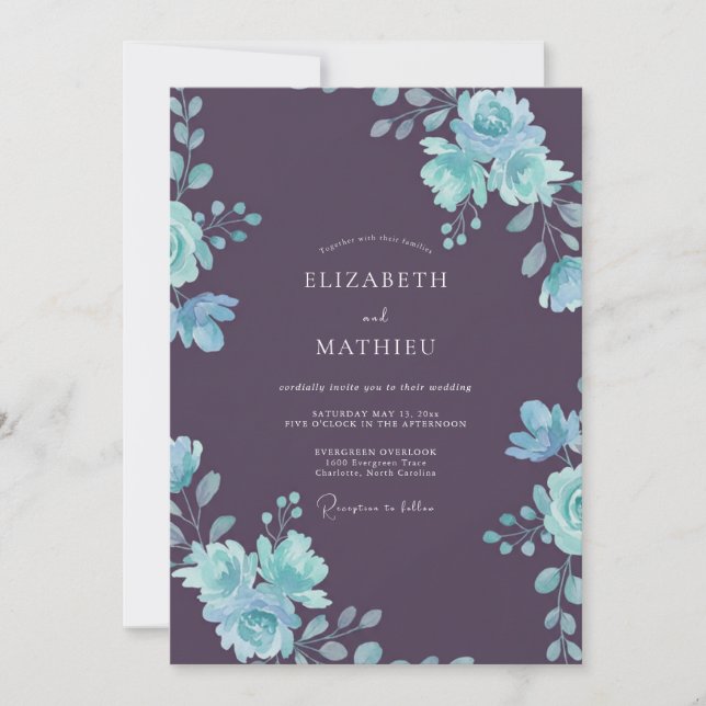 Invitación Boda Plum Cyan Frondoso (Anverso)