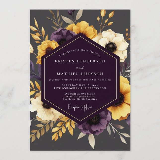 Invitación Boda Plum Gilded Flora (Anverso)