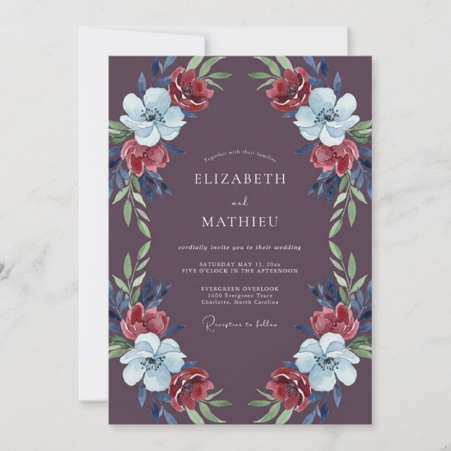 Invitación Boda Plum Scarlet Hoja (Anverso)