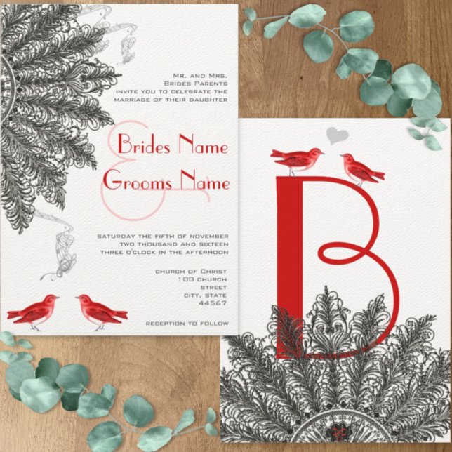 Invitación Boda Pluma Abanico Rojo Negro Gran Gatsby (Subido por el creador)