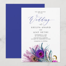 Boda Pluma de Pavo Real Azul Purpura Dorado Brilla