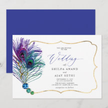 Boda Pluma de Pavo Real Dorado Azul Purpura Brilla