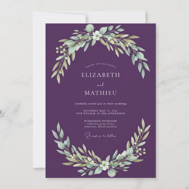Invitación Boda Plumosa de Ciruela (Anverso)