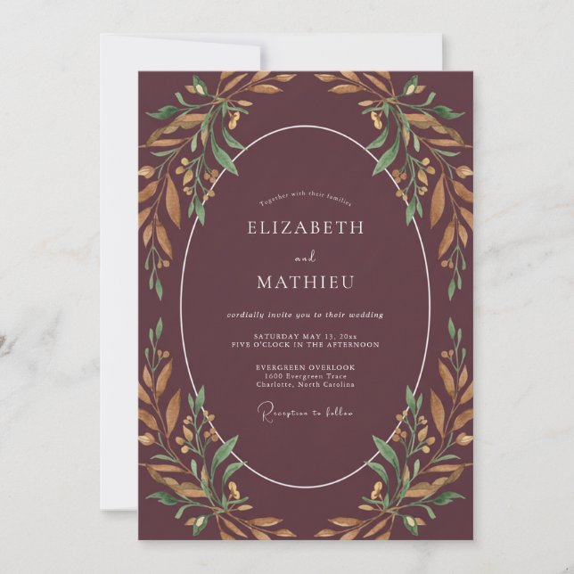 Invitación Boda Plumosa de Hoja de Cobre (Anverso)