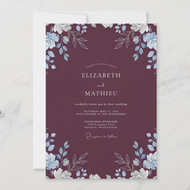 Invitación Boda Plumoso de Hojas de Vinca menor (Anverso)