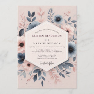 Invitación Boda Poética Anémona Azul Acero
