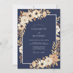 Invitación Boda poética de invierno en azul marino