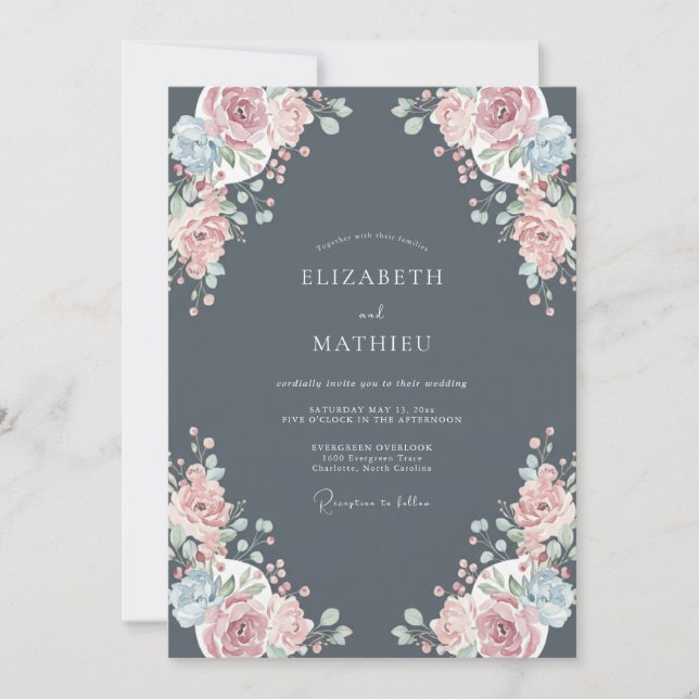 Invitación Boda Poética de Invierno Gris Carbón (Anverso)