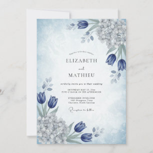 Invitación Boda poética de primavera azul acero