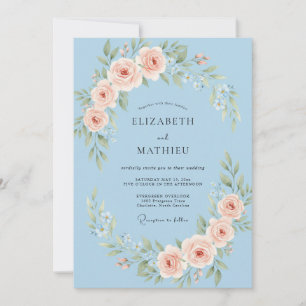 Invitación Boda Poética de Primavera Azul Celeste
