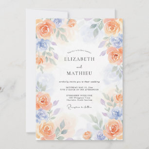Invitación Boda Poética de Primavera con Melocotón y Periwink
