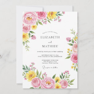 Invitación Boda Poética de Primavera Rosa Amarillo