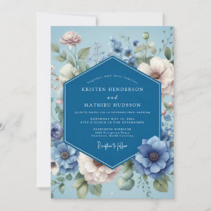 Invitación Boda Poética Flora Azul Polvoriento