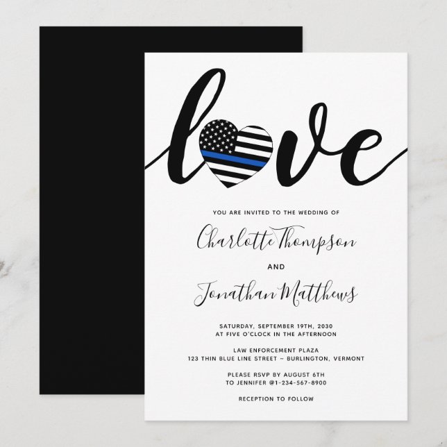 Invitación Boda policial delgado de la Línea Azul (Anverso / Reverso)