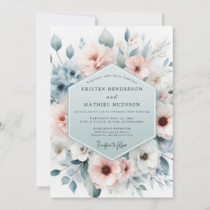 Invitación Boda Polvo Azul Sutil Flor de Gasas