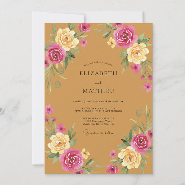 Invitación Boda Polvo de Ámbar Rosa Polvoriento (Anverso)