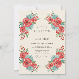 Invitación Boda Polvo de Coral Aqua Pétalo