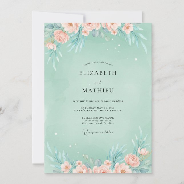 Invitación Boda Polvo de Espuma de Melocotón Peonía (Anverso)