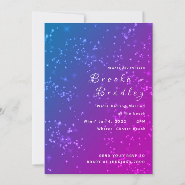 Invitación Boda Polvo de Estrellas Azul Rosa (Anverso)