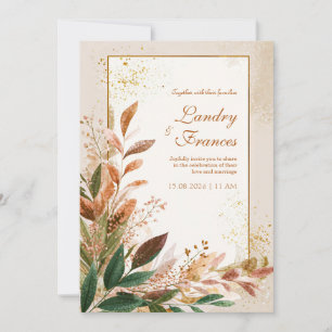 Invitación Boda Polvo de Estrellas de Oro de Hoja de Melocotó
