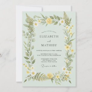 Invitación Boda Polvo de Eucalipto Amarillo Mantequilla Folla
