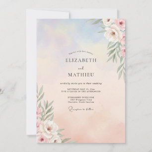 Invitación Boda Polvo de Eucalipto Follaje Melocotón Pálido