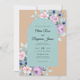 Invitación Boda Polvo de Lavanda Flor de Melocotón