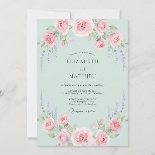 Invitación Boda Polvo de Lila Menta Rosa
