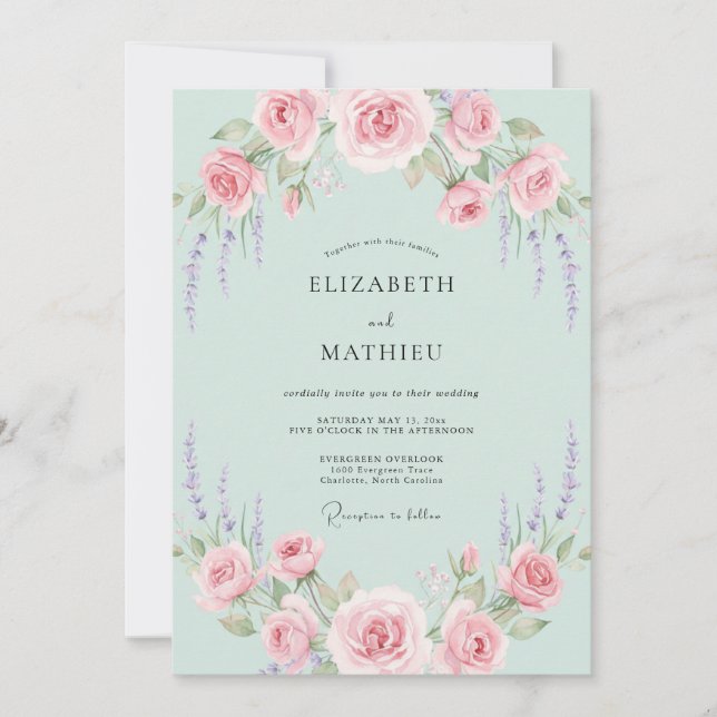 Invitación Boda Polvo de Lila Menta Rosa (Anverso)