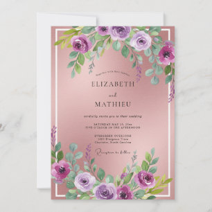 Invitación Boda Polvo de Malva Magenta Ranunculus Eucalipto