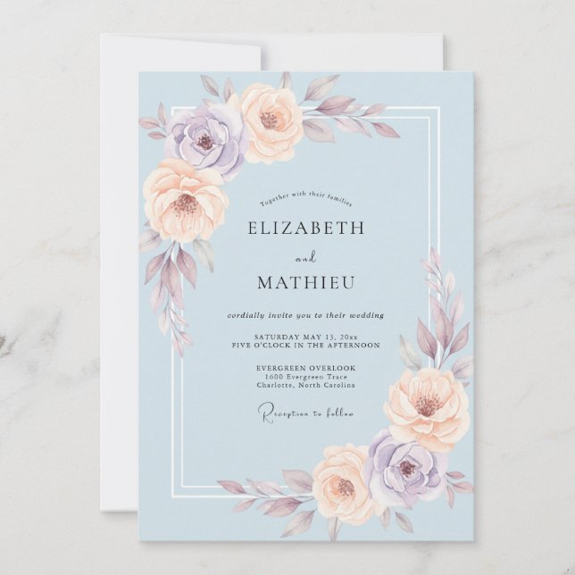 Invitación Boda Polvo de Malva Ranunculus Eucalipto (Anverso)