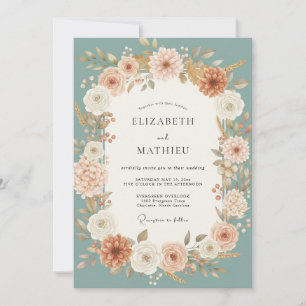 Invitación Boda Polvo de Melocotón y Espuma de Mar Peonía