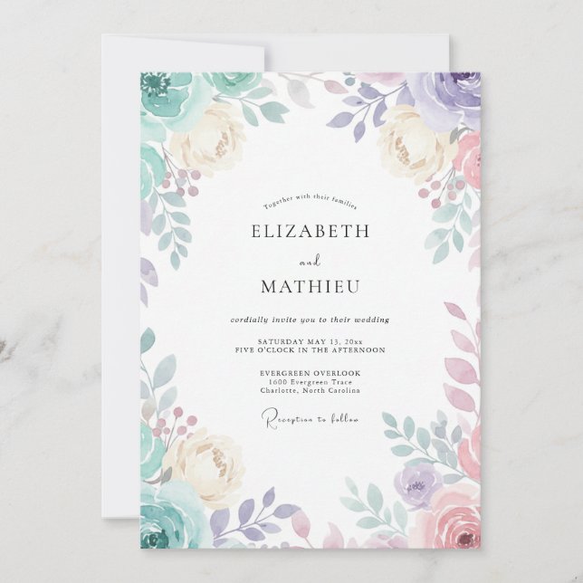 Invitación Boda Polvo de Menta Flor de Lila (Anverso)