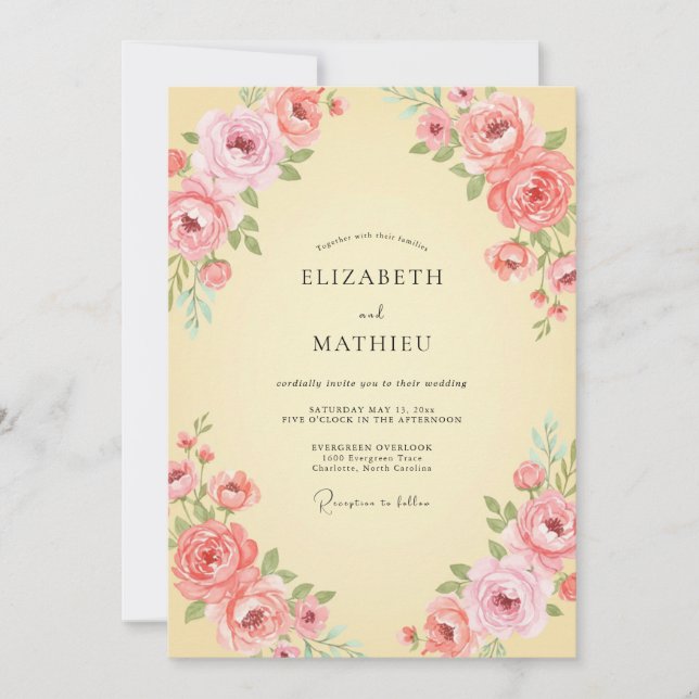 Invitación Boda Polvo de Rosa Crema Flor (Anverso)
