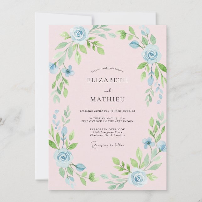 Invitación Boda Polvo de Rosa Flor de Novia (Anverso)