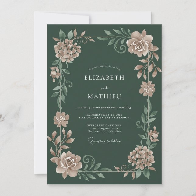 Invitación Boda Polvo Verde Bosque Floración (Anverso)