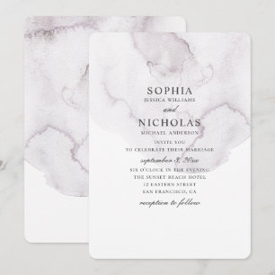 Invitación Boda polvorienta acuarela. Lavanda simple elegante
