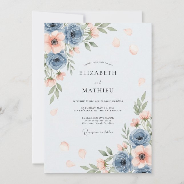 Invitación Boda polvorienta azul aireada de primavera (Anverso)