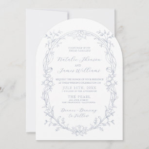 Invitación Boda Polvorienta Azul Arqueada Boho Floral Dinero