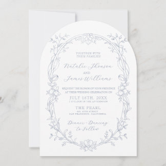 Invitación Boda Polvorienta Azul Arqueada Boho Floral Dinero