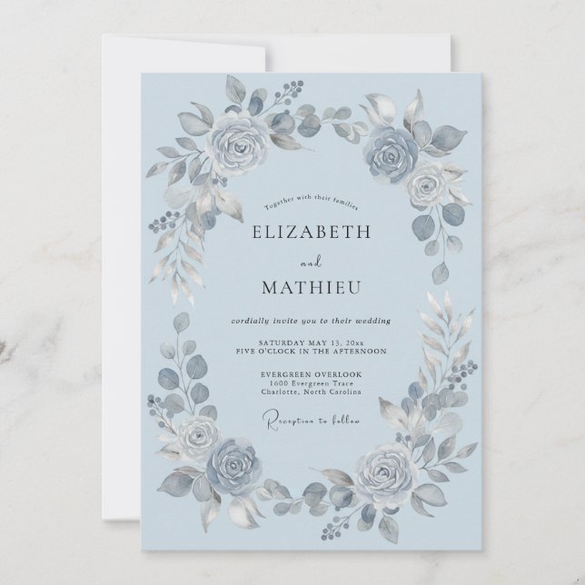 Invitación Boda polvorienta azul brumosa de invierno (Anverso)
