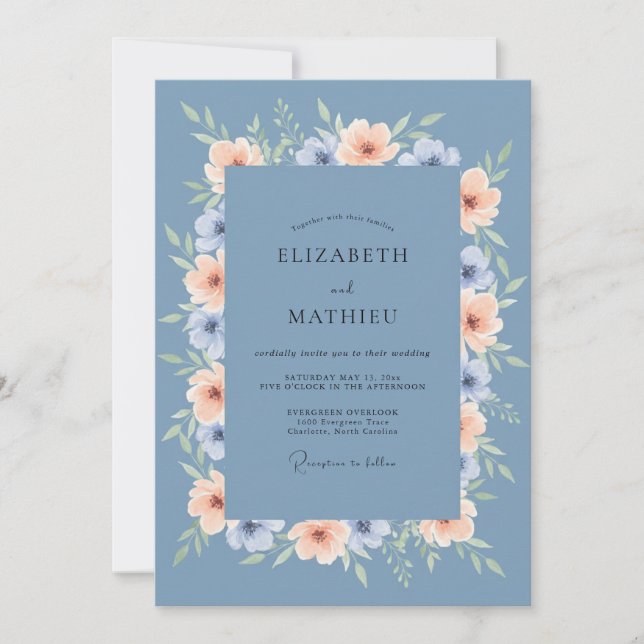 Invitación Boda polvorienta azul elegante de verano (Anverso)