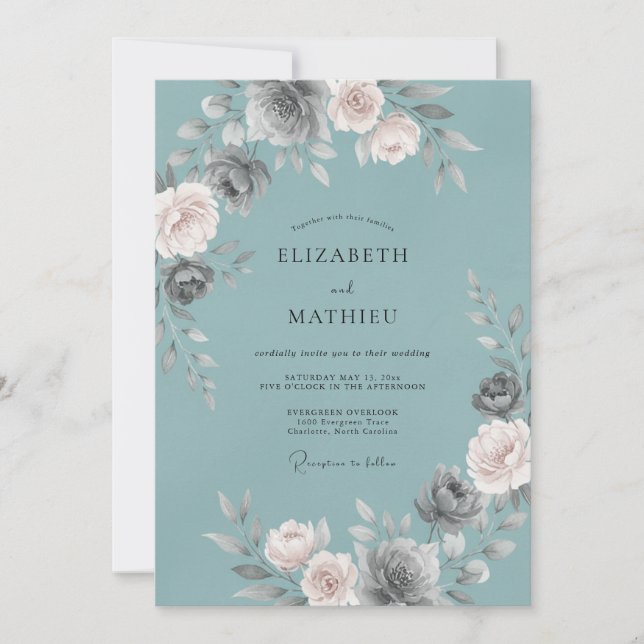 Invitación Boda polvorienta azul exuberante de invierno (Anverso)